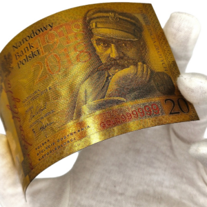 Banknot kolekcjonerski, pozłacany 20 zł Józef Piłsudski.