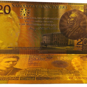 Banknot kolekcjonerski 20 zł Maria Skłodowska Curie, pozłacany.