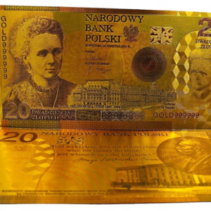 Banknot kolekcjonerski 20 zł Maria Skłodowska Curie, pozłacany.