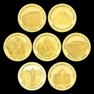 Kolekcja 7. nowych cudów świata platerowana czystym złotem.