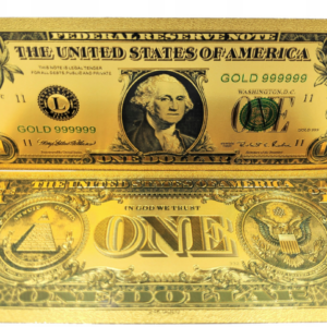 Pozłacany, kolekcjonerski banknot 1 dollar.