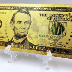 Pozłacany, kolekcjonerski banknot 5 dollars.