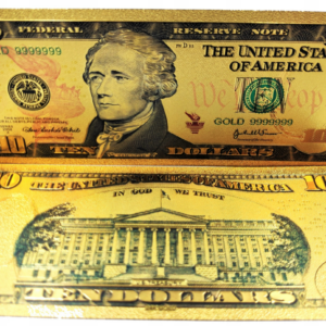 Pozłacany, kolekcjonerski banknot 10 dollars.