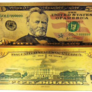 Pozłacany, kolekcjonerski banknot 50 dollars.