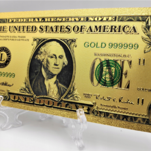 Pozłacany, kolekcjonerski banknot 1 dollar.