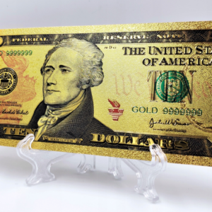 Pozłacany, kolekcjonerski banknot 10 dollars.
