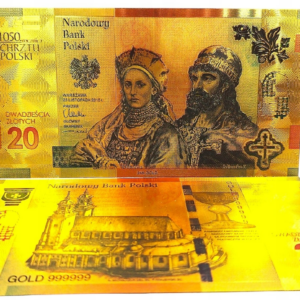 Pozłacany banknot kolekcjonerski 20zł „Chrzest Polski”.