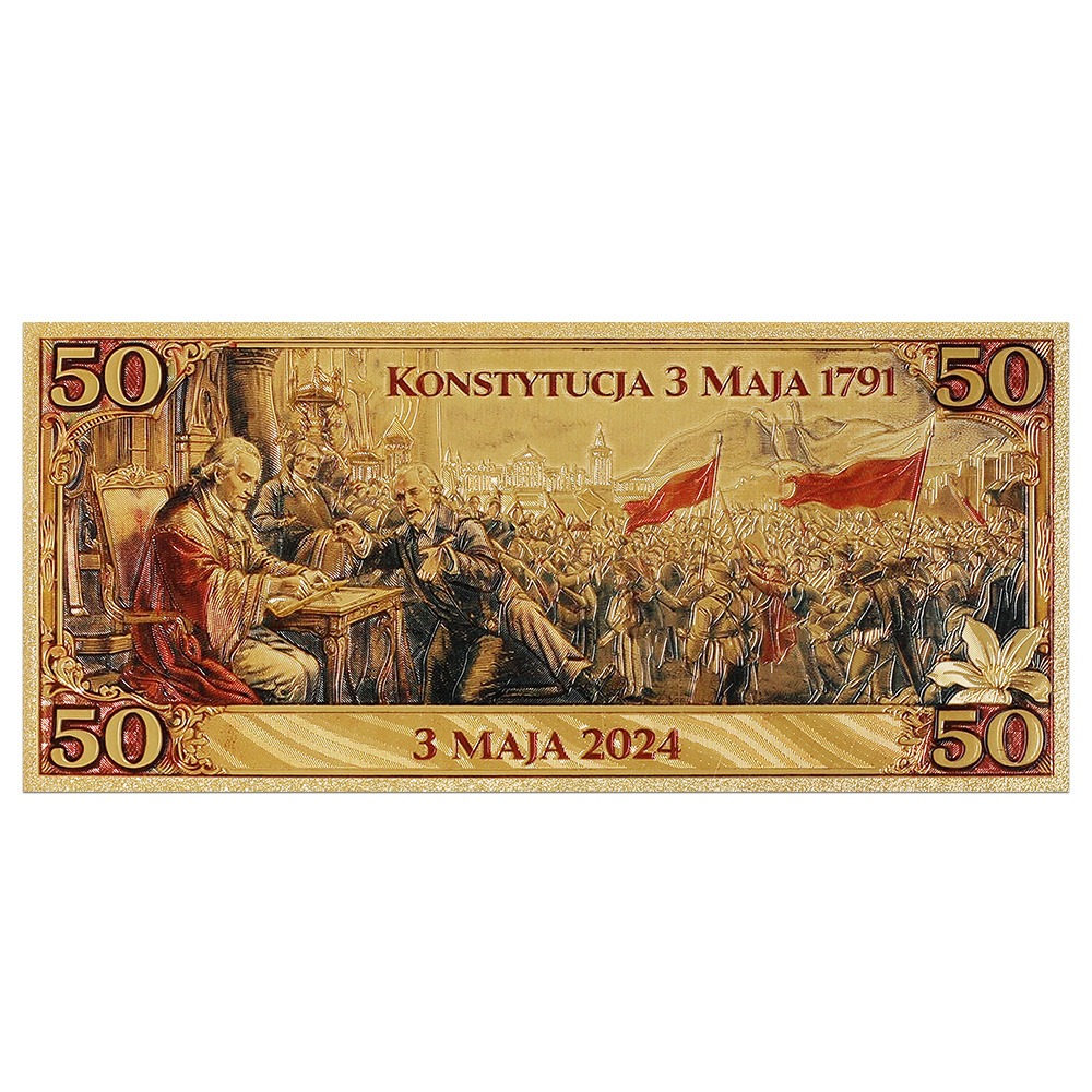 Banknot kolekcjonerski „KONSTYTUCJA 3 MAJA 1791” pozłacany. - obrazek 3